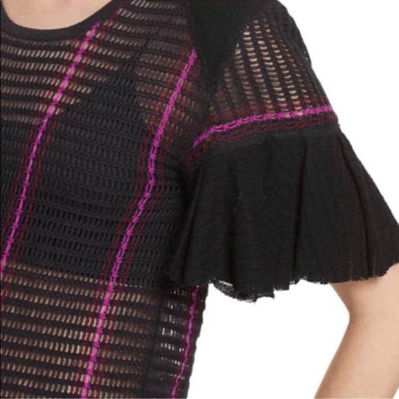 Free People Babes Only Black & Pink Crochet Sheer Short Sleeve Sweater Shirt - Picture 3 of 7
